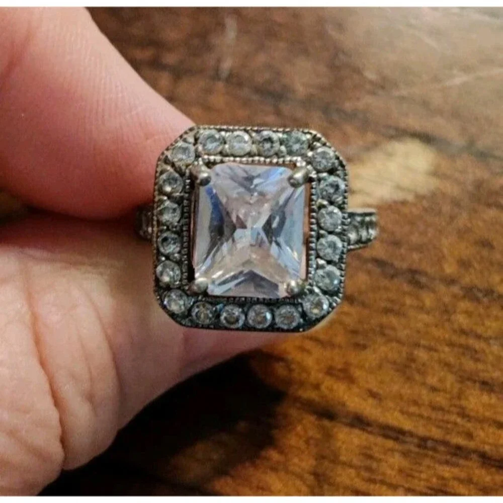 Vintage 925 Sterling Silver Square CZ Ring Size 7 Signed 925 FAS 7g